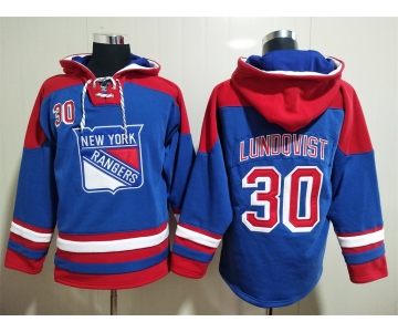 Men's New York Rangers #30 Henrik Lundqvist Blue Ageless Must Have Lace Up Pullover Hoodie