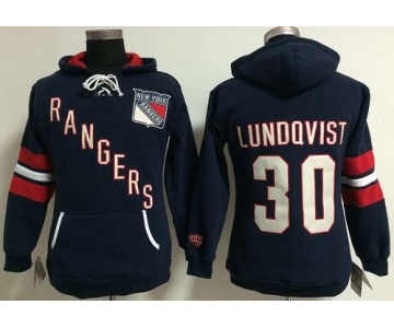 New York Rangers #30 Henrik Lundqvist Navy Blue Women's Old Time Heidi NHL Hoodie
