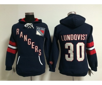Old Time Hockey New York Rangers #30 Henrik Lundqvist Navy Blue Womens Hoodie