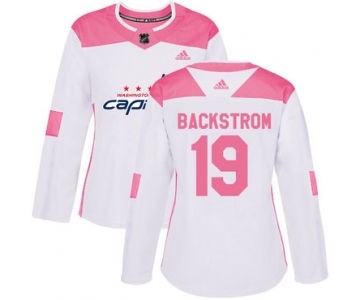Adidas Washington Capitals #19 Nicklas Backstrom White Pink Authentic Fashion Women's Stitched NHL Jersey