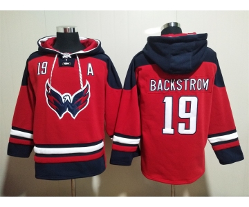 Men's Washington Capitals #19 Nicklas Backstrom Red Ageless Must Have Lace Up Pullover Hoodie