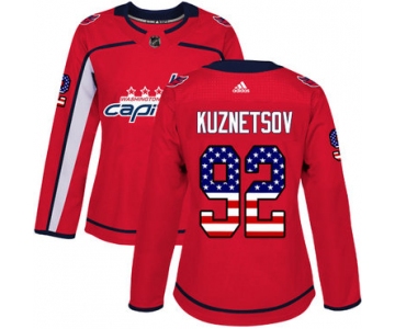 didas Washington Capitals #92 Evgeny Kuznetsov Red Home Authentic USA Flag Women's Stitched NHL Jersey
