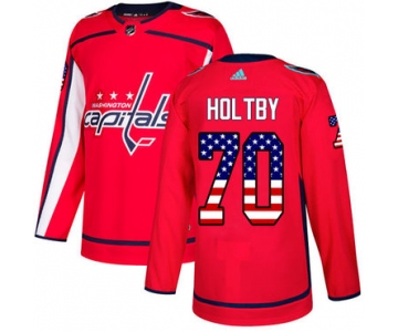 Adidas Capitals #70 Braden Holtby Red Home Authentic USA Flag Stitched NHL Jersey