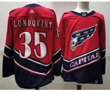 Men's Washington Capitals #35 Henrik Lundqvist Red 2021 Retro Stitched NHL Jersey