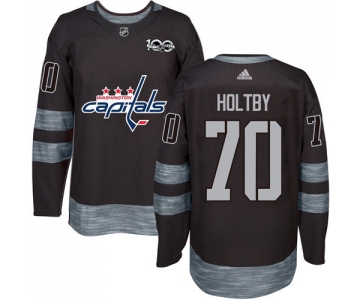 Men's Washington Capitals #70 Braden Holtby Black 100th Anniversary Stitched NHL 2017 adidas Hockey Jersey