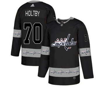 Men's Washington Capitals #70 Braden Holtby Black Team Logos Fashion Adidas Jersey