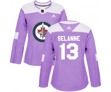 Adidas Winnipeg Jets #13 Teemu Selanne Purple Authentic Fights Cancer Women's Stitched NHL Jersey