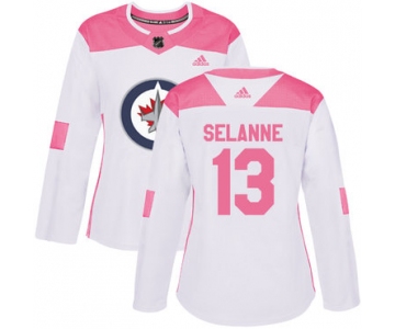 Adidas Winnipeg Jets #13 Teemu Selanne White Pink Authentic Fashion Women's Stitched NHL Jersey