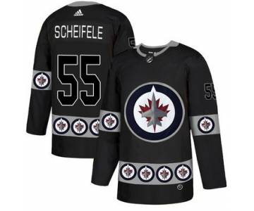 Men's Winnipeg Jets #55 Mark Scheifele Black Team Logos Fashion Adidas Jersey