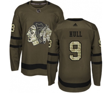 Adidas Blackhawks #9 Bobby Hull Green Salute to Service Stitched Youth NHL Jersey