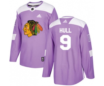 Adidas Blackhawks #9 Bobby Hull Purple Authentic Fights Cancer Stitched Youth NHL Jersey