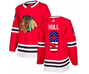 Adidas Blackhawks #9 Bobby Hull Red Home Authentic USA Flag Stitched Youth NHL Jersey