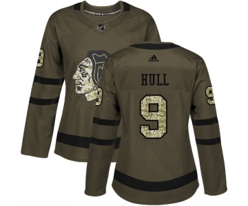 Adidas Chicago Blackhawks #9 Bobby Hull Green Salute to Service Women's Stitched NHL Jersey