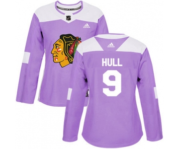 Adidas Chicago Blackhawks #9 Bobby Hull Purple Authentic Fights Cancer Women's Stitched NHL Jersey