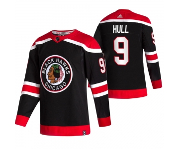 Chicago Blackhawks #9 Bobby Hull Black Men's Adidas 2020-21 Reverse Retro Alternate NHL Jersey