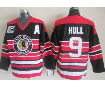 Chicago Blackhawks #9 Bobby Hull Black Pinstripe 75TH Throwback CCM Jersey