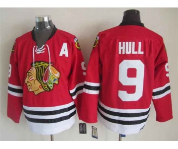 Men's Chicago Blackhawks #9 Bobby Hull 1957-58 Red Vintage Jersey