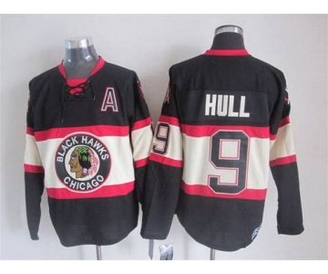 Men's Chicago Blackhawks #9 Bobby Hull Black Third CCM Vintage Throwback Jersey
