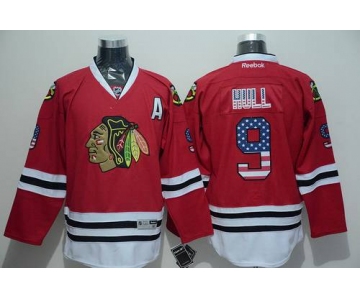 Men's Chicago Blackhawks #9 Bobby Hull USA Flag Fashion Red Jersey