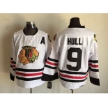 Men's Chicago Blackhawks #9 Bobby Hull White CCM Vintage Throwback Jersey