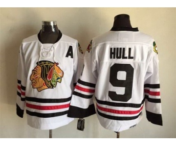 Men's Chicago Blackhawks #9 Bobby Hull White CCM Vintage Throwback Jersey