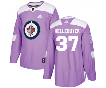 Adidas Jets #37 Connor Hellebuyck Purple Authentic Fights Cancer Stitched NHL Jersey