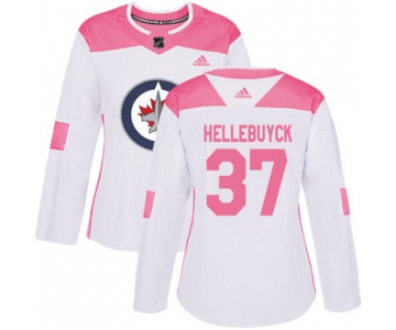 Adidas Winnipeg Jets #37 Connor Hellebuyck White Pink Authentic Fashion Women's Stitched NHL Jersey