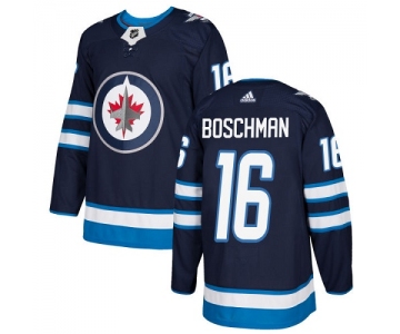Adidas Jets #16 Laurie Boschman Navy Blue Home Authentic Stitched NHL Jersey