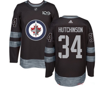 Men's Winnipeg Jets #34 Michael Hutchinson Black 100th Anniversary Stitched NHL 2017 adidas Hockey Jersey