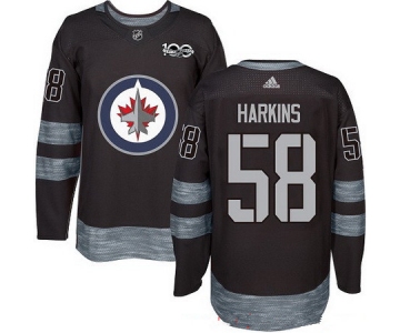 Men's Winnipeg Jets #58 Jansen Harkins Black 100th Anniversary Stitched NHL 2017 adidas Hockey Jersey