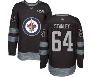 Men's Winnipeg Jets #64 Logan Stanley Black 100th Anniversary Stitched NHL 2017 adidas Hockey Jersey