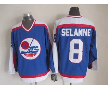 Men's Winnipeg Jets #8 Teemu Selanne 1979-80 Blue CCM Vintage Throwback Jersey