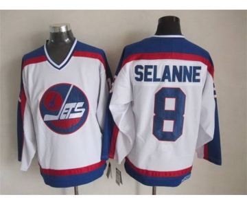Men's Winnipeg Jets #8 Teemu Selanne 1979-80 White CCM Vintage Throwback Jersey