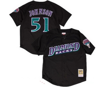 Men's Arizona Diamondbacks #51 Randy Johnson Black Mesh Batting Practice Throwback Jersey By Mitchell & Ness