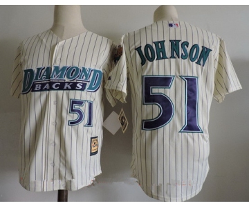 Men's Arizona Diamondbacks #51 Randy Johnson Cream 1999 Cooperstown Collection Stitched MLB Throwback Jersey