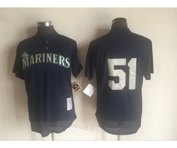 Men's Seattle Mariners #51 Randy Johnson Navy Blue Mesh Batting Practice Throwback Mitchell & Ness Baseball Jersey