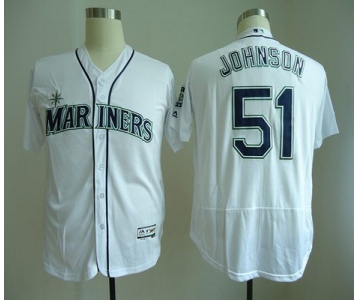 Men's Seattle Mariners #51 Randy Johnson Retired White Home Stitched MLB Majestic Flex Base Jersey