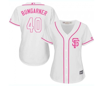 Giants #40 Madison Bumgarner White Pink Fashion Women's Stitched Baseball Jersey