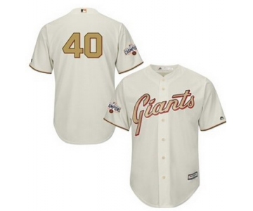 Men's San Francisco Giants #40 Madison Bumgarner 2015 Cream World Series Gold Program Jersey