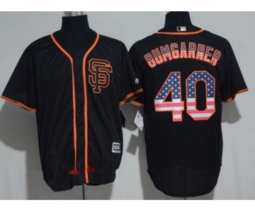 Men's San Francisco Giants #40 Madison Bumgarner Black SF USA Flag Fashion Stitched MLB Majestic Cool Base Jersey