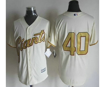 Men's San Francisco Giants #40 Madison Bumgarner Cream With Gold Program 2015 MLB Cool Base Jersey