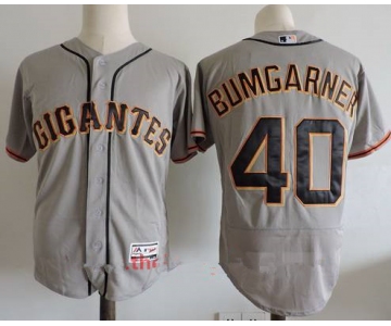 Men's San Francisco Giants #40 Madison Bumgarner Gray Gigantes Stitched MLB Majestic Flex Base Jersey