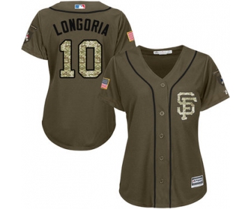 Giants #10 Evan Longoria Green Salute to Service Women's Stitched Baseball Jersey