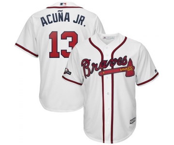 Atlanta Braves #13 Ronald Acuna Jr. Majestic 2019 Postseason Official Cool Base Player White Jersey