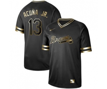 Braves #13 Ronald Acuna Jr. Black Gold Authentic Stitched Baseball Jersey