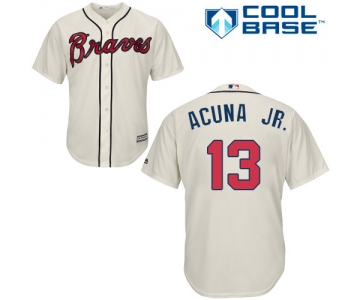 Braves #13 Ronald Acuna Jr. Cream Cool Base Stitched Youth Baseball Jersey
