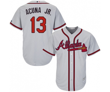 Braves #13 Ronald Acuna Jr. Grey Cool Base Stitched Youth Baseball Jersey