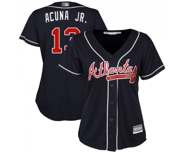 Braves #13 Ronald Acuna Jr. Navy Blue Alternate Women's Stitched Baseball Jersey