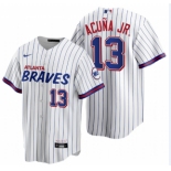 Men's Atlanta Braves #13 Ronald Acuña Jr. 2021 City Connect Stitched White Jersey