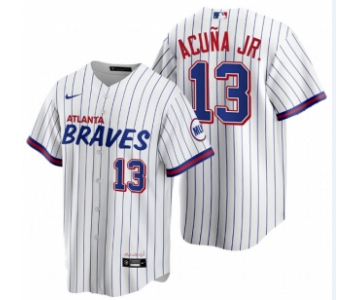 Men's Atlanta Braves #13 Ronald Acuña Jr. 2021 City Connect Stitched White Jersey